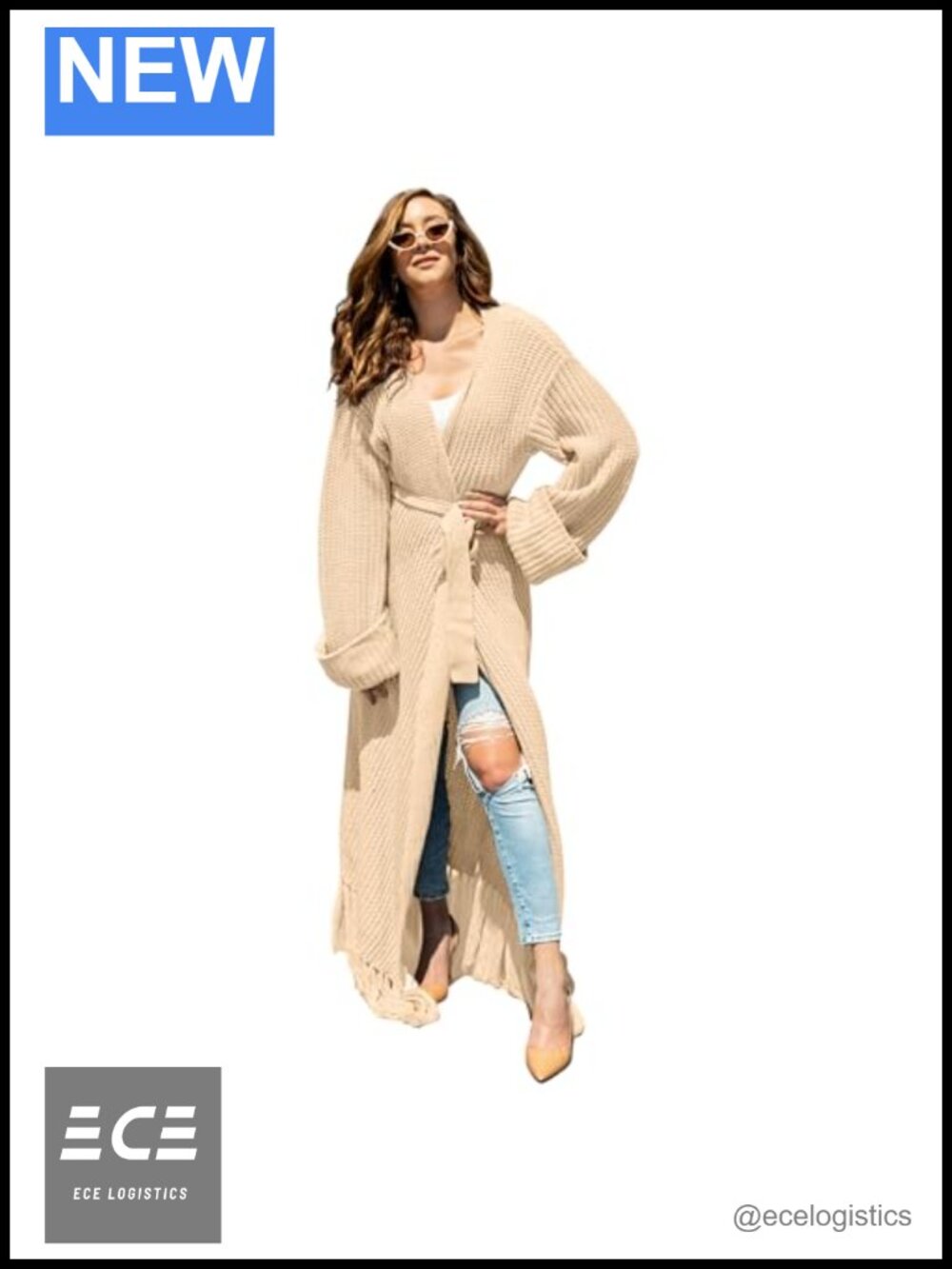 Women's Floor Length Open Front Knit Cardigan Maxi Dress Long Sleeve Belted